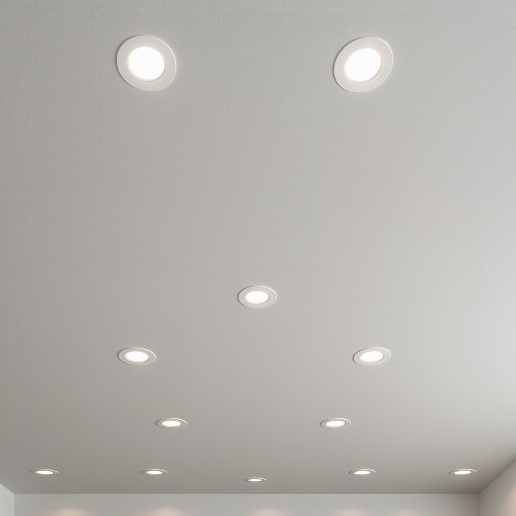 Modern ceiling with adjustable recessed lights and smart lighting features