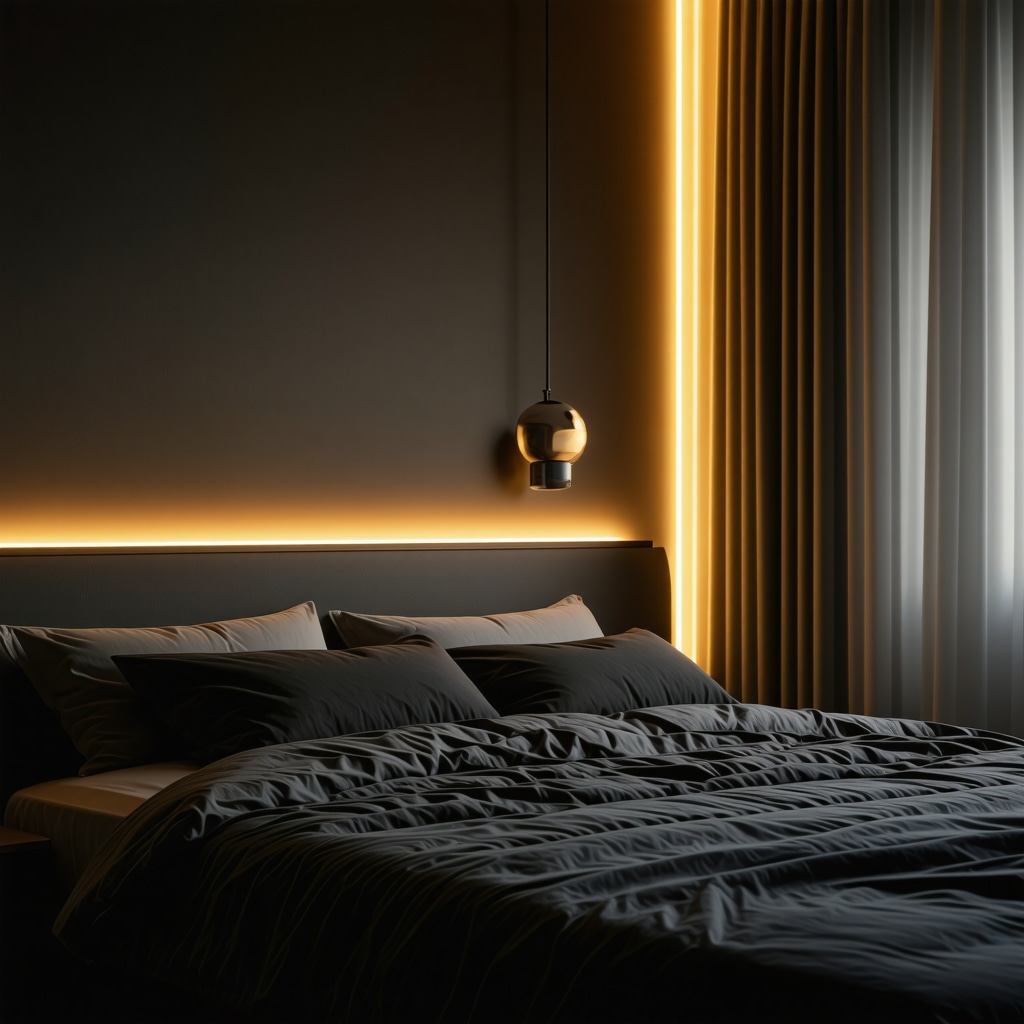 Bedroom illuminated with smart LED lights transitioning from warm to cool tones for optimal sleep environment