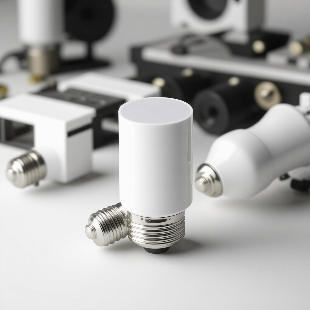 Detailed image of advanced E27 and E14 light bulb sockets featuring sensors and modular design