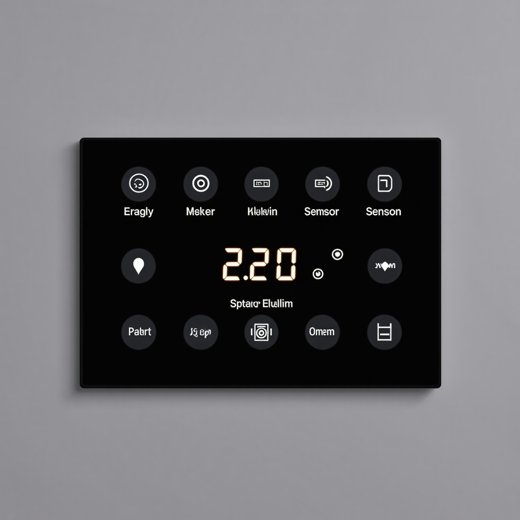 Kontrolni panel za LED rasvjetu s prikazom dinamičke regulacije Kelvin temperature i senzorima u komercijalnoj zgradi