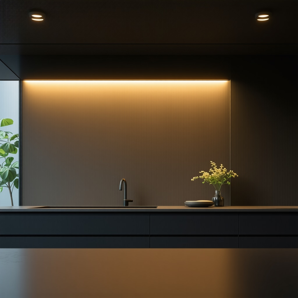 Modern kitchen illuminated with smart GU10 LED downlights showing adjustable lighting zones and energy-efficient technology