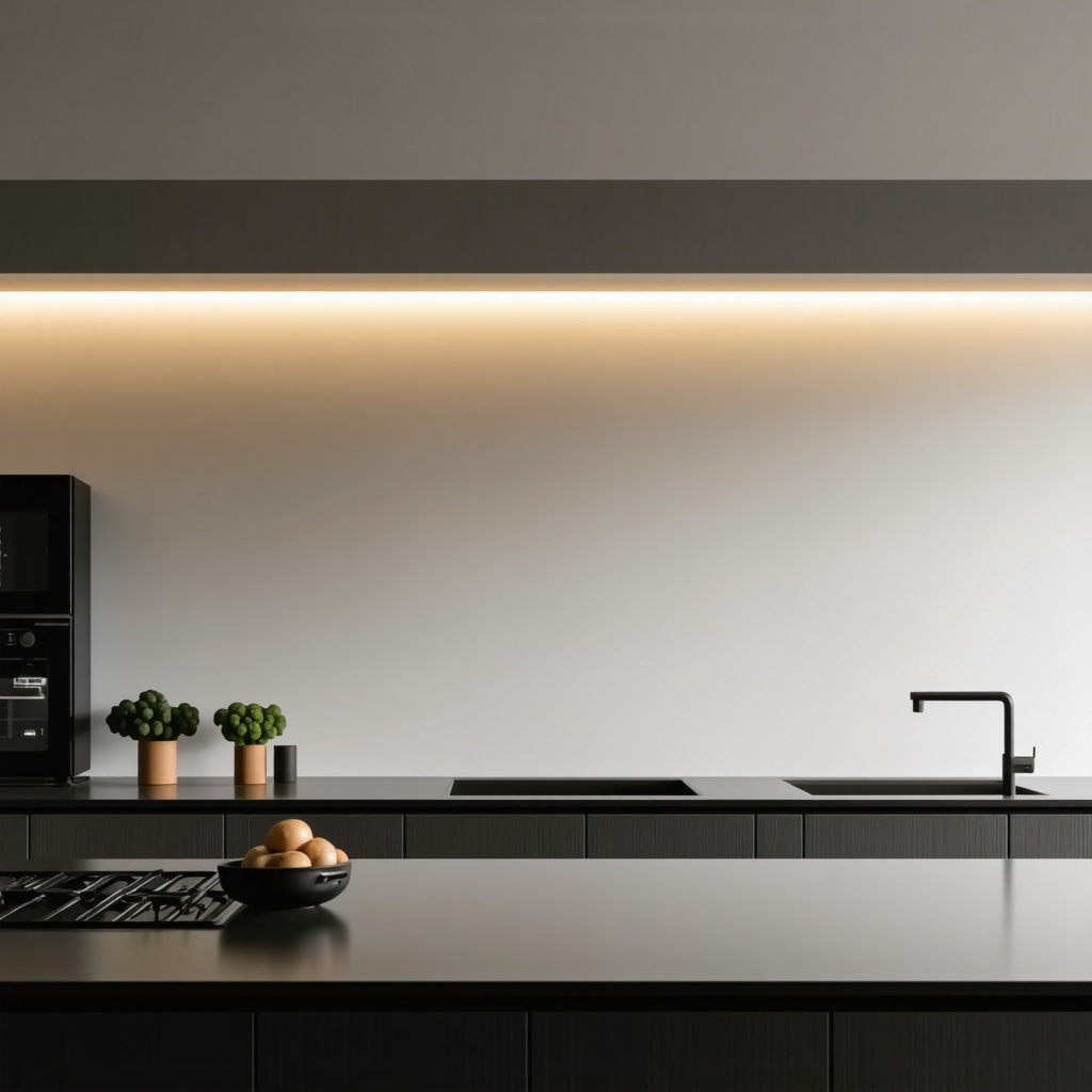 Modern kitchen with smart LED lighting featuring adjustable white tones and sensors