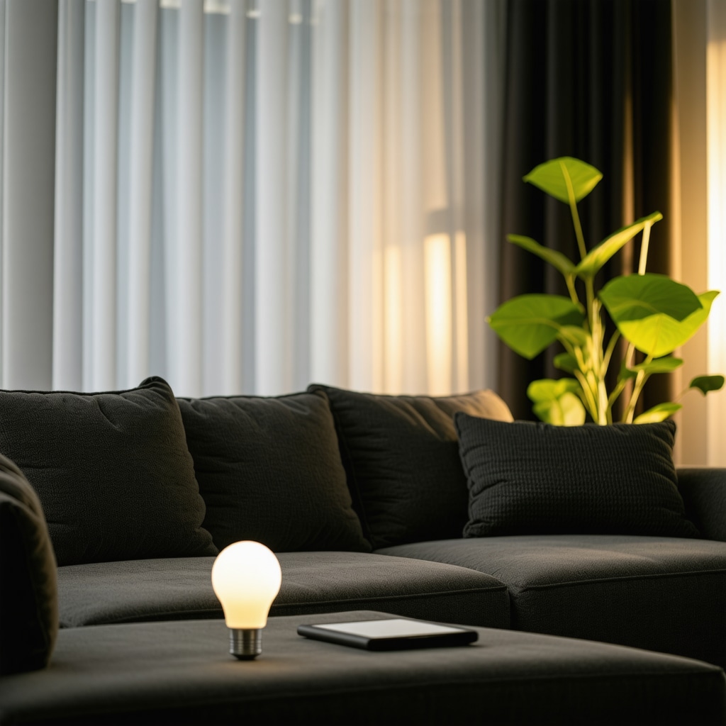 Smart LED bulb illuminating a cozy living room