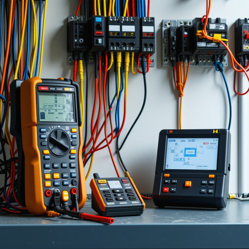 Electrical testing equipment and wiring in a professional lighting setup