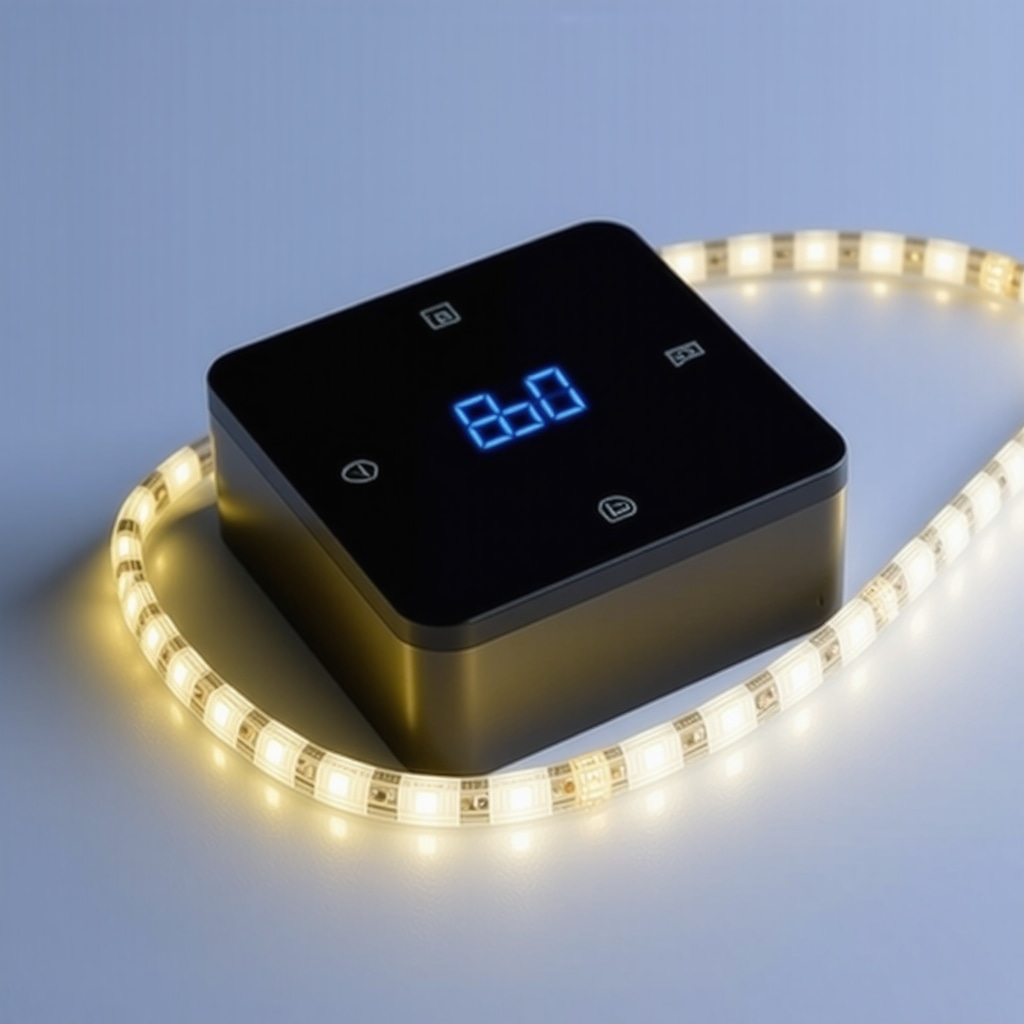 Smart LED transformer with digital controls and IoT connectivity in a modern lighting setup