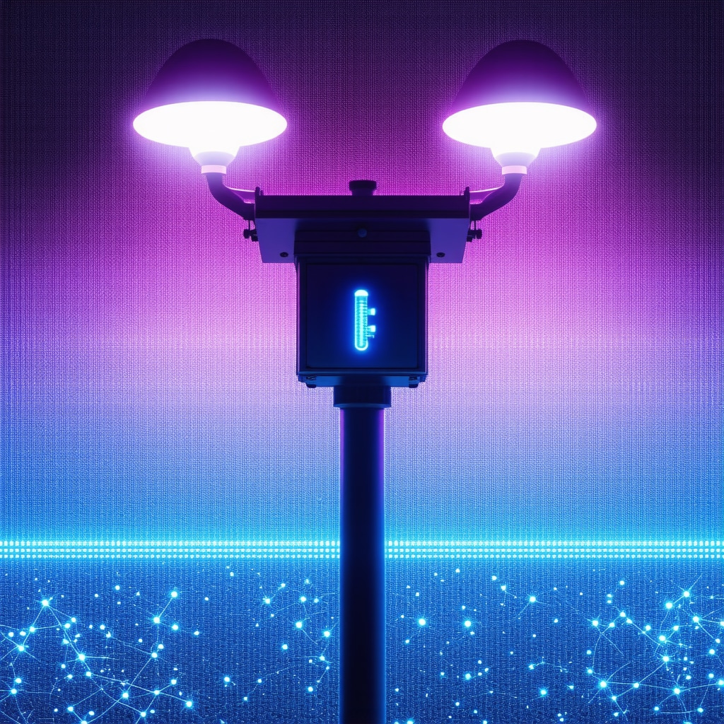 Smart outdoor lighting fixtures equipped with IoT sensors monitoring environmental conditions for IP protection
