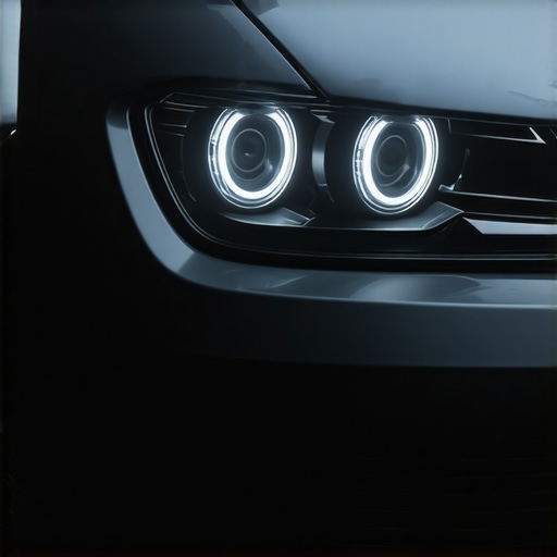 Close-up of LED headlight wiring and components during installation