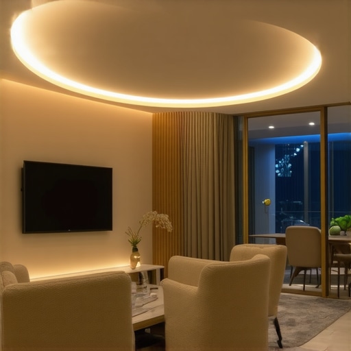 Elegant LED lighting in a modern living room Stylish LED lighting in cozy living room