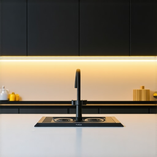 Futuristic kitchen with LED technology Contemporary kitchen interior with smart LED lighting and sleek design