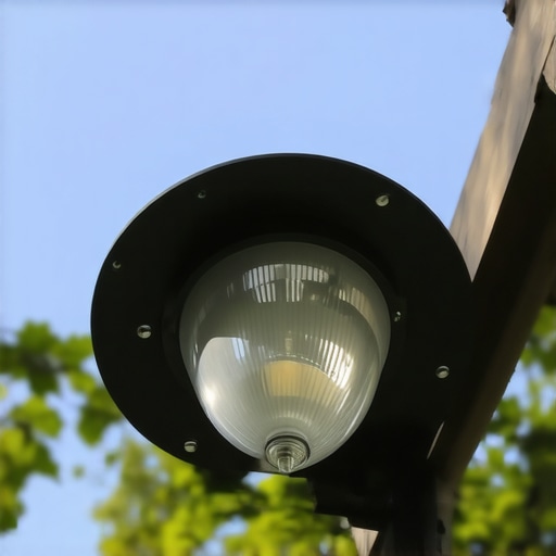 High IP-rated outdoor lighting fixture Close-up of a durable outdoor light with protective casing suitable for harsh weather