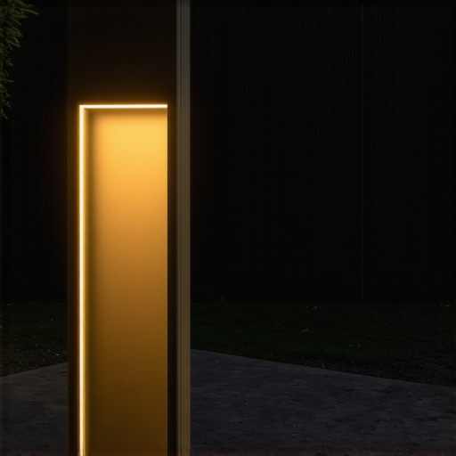 Innovative Outdoor Lighting Design Modern outdoor lighting with durable materials and smart technology in a garden at dusk.