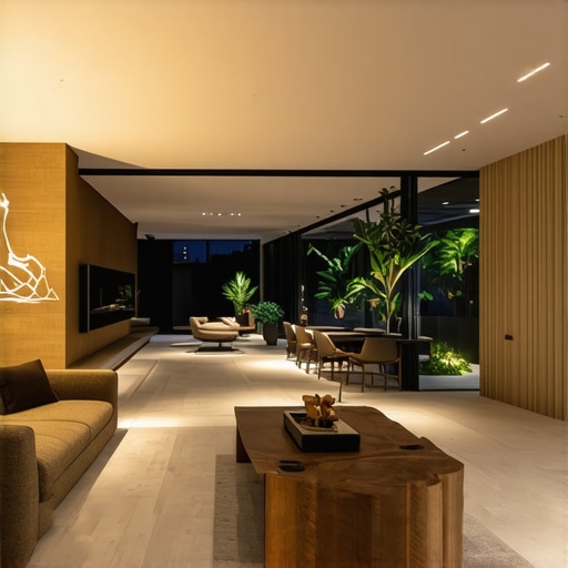 Layered LED Lighting in Modern Living Room Contemporary living room with multiple layered lighting sources creating a cozy atmosphere