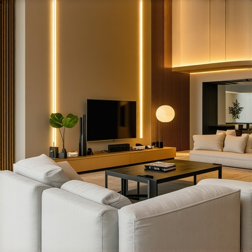 Modern layered home lighting setup Contemporary living room with sophisticated layered lighting system