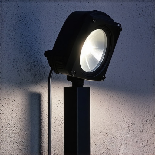 Modern outdoor LED floodlight with IP65 protection Outdoor LED floodlight with IP65 protection illuminating a garden