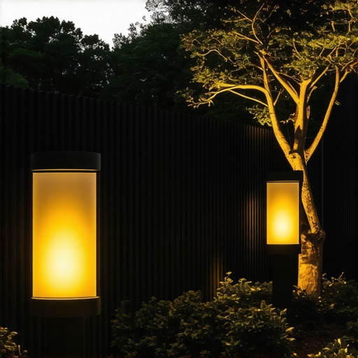 Stylish outdoor LED lighting setup with IP67 certification in a garden at dusk.