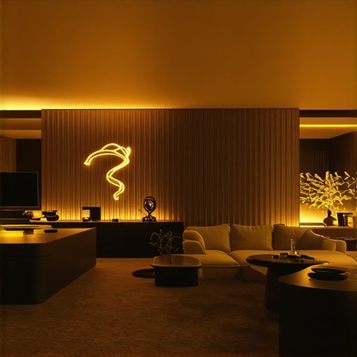 Living room with adjustable warm and cool lighting to demonstrate Kelvin scale effects.