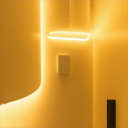 Suvremeni pametni dom s integriranom rasvjetom i sigurnosnim sustavima Interior of a smart home with LED lights, sensors, and automation controls
