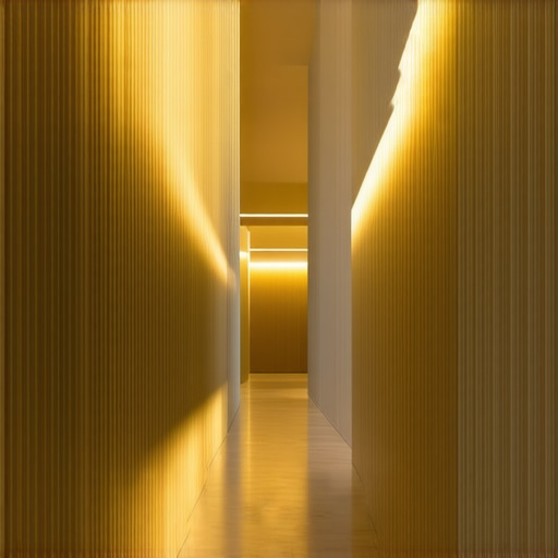 Balanced Interior Lighting System Interior room with layered lighting, showcasing adjustable luminance and Kelvin, modern smart lighting system.