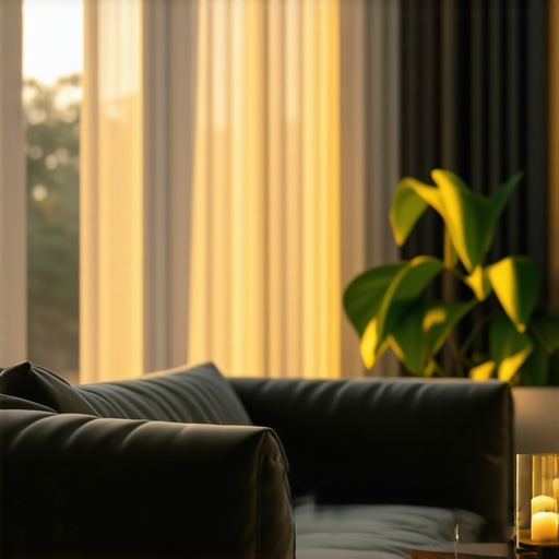 Elegant living room with adjustable LED lighting Living room with customizable lighting, highlighting warm and cool tones