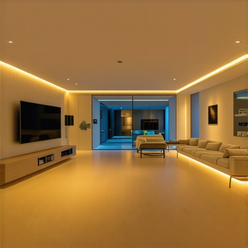 Elegant smart home lighting system Modern interior with integrated smart LED lighting and automation controls