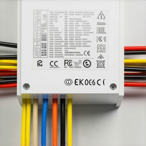 LED driver wiring installation Close-up of LED driver electrical wiring and safety labels in modern interior.