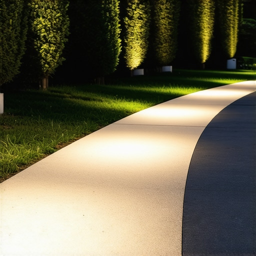 Modern outdoor LED lighting with IP65 protection Outdoor LED lights illuminating garden pathway with IP65 rating