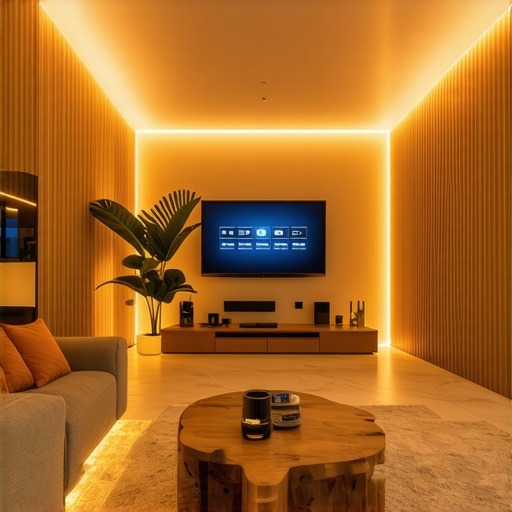 Modern smart home lighting system Interior of a modern smart home with smart lighting and control panel