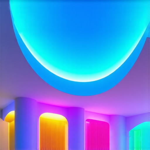 Modern smart home lighting Interior of a modern home with smart LED lighting creating a cozy ambiance