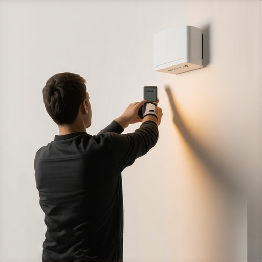 Person installing smart lighting system in a modern living room