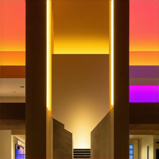 Smart LED Lighting in Modern Home Interior of a modern living room with smart LED lighting system.