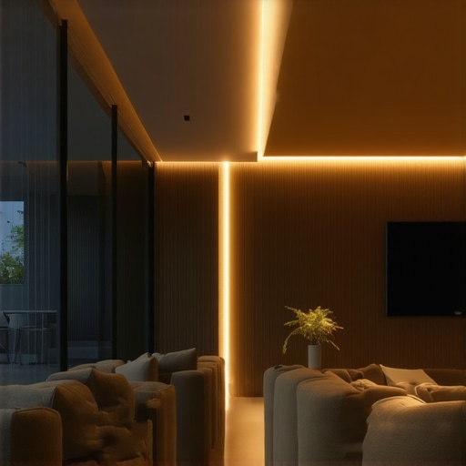 Living room with smart LED lights and adjustable settings