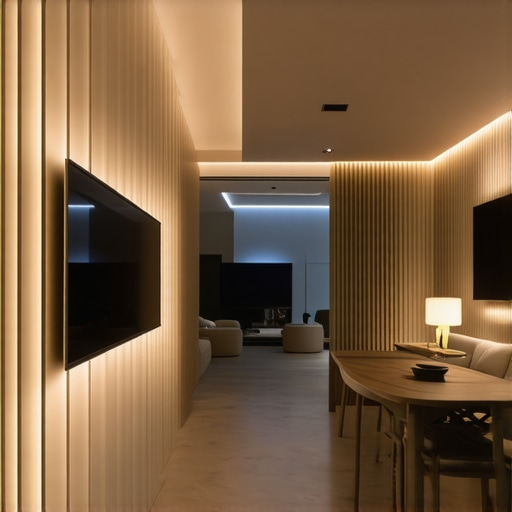 Smart home interior with LED lighting Interior of modern smart home with LED lighting and minimalist decor