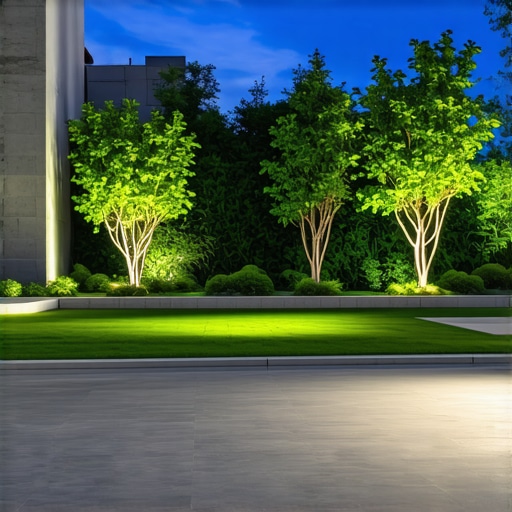 Smart outdoor garden lighting system in 2024 Modern garden with smart lighting, sensors, and automation controls