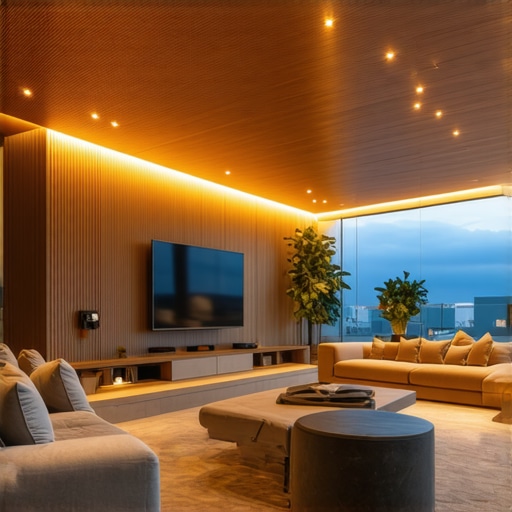 Sophisticated LED Lighting in Living Room Modern living room with adjustable LED lighting creating a warm and inviting atmosphere