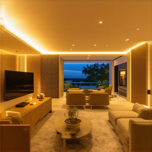 Sophisticated Smart Lighting in Modern Living Room Modern living room with smart lighting and adjustable LED fixtures
