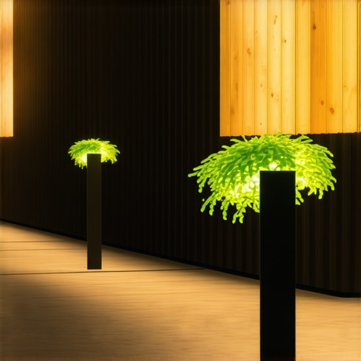 Stylish outdoor garden lighting with IP65 protection Modern outdoor garden lighting with IP65 protection, stylish and durable design, at night