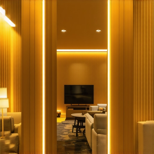 Stylish living room illuminated by built-in LED lights