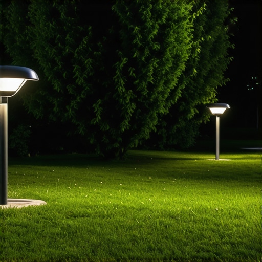 Elegant outdoor garden lighting setup Garden lighting with LED spotlights and ambient lamps