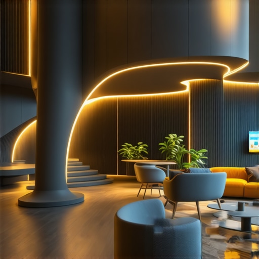 Futuristic Smart Home Lighting A modern living room with advanced adaptive smart lighting system