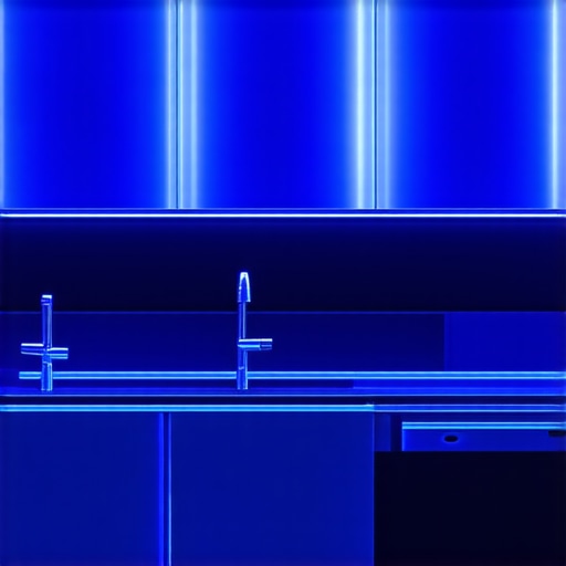 Futuristic Smart Kitchen Lighting System Modern kitchen featuring advanced automated lighting and smart controls for optimal ambiance