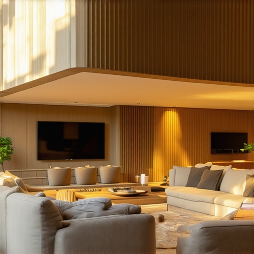 Modern LED Living Room Lighting Contemporary living room with customizable LED lighting creating a cozy atmosphere