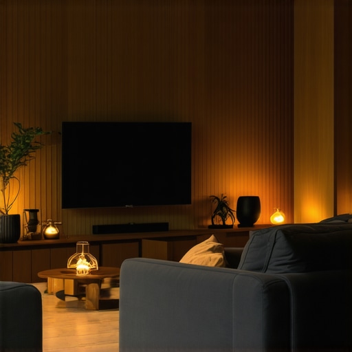 Modern Living Room with LED Lighting Cozy living room illuminated by warm LED lights with Kelvin scale visible.