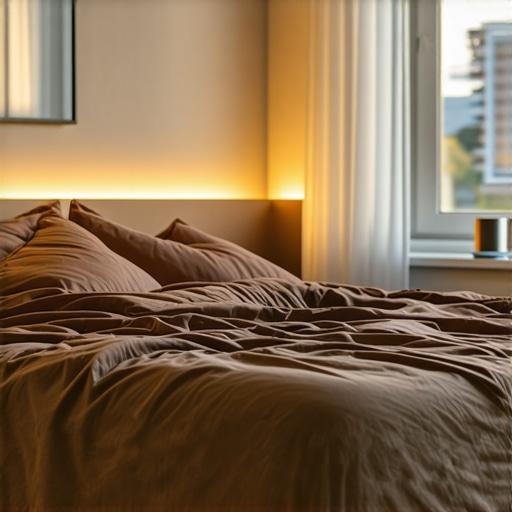 Modern bedroom lighting with smart controls Bedroom with adjustable LED lighting and smart controls for relaxation