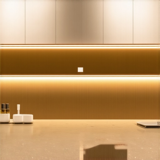 Modern kitchen layered LED lighting Contemporary kitchen illuminated with layered LED lighting, highlighting workspace and ambiance