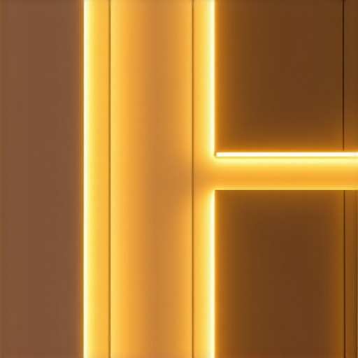 Interior of a modern smart home with layered lighting and control panels