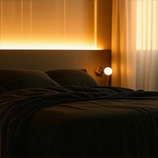 Personalized sleep-friendly lighting setup A cozy bedroom with customizable warm lighting to promote restful sleep