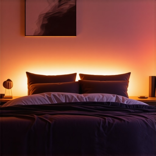 Smart lighting in bedroom for better sleep Bedroom with adjustable smart lighting showing different color temperatures