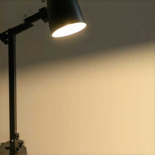 Stylish adjustable desk lamp in home office Modern adjustable desk lamp with dimming feature in a home office