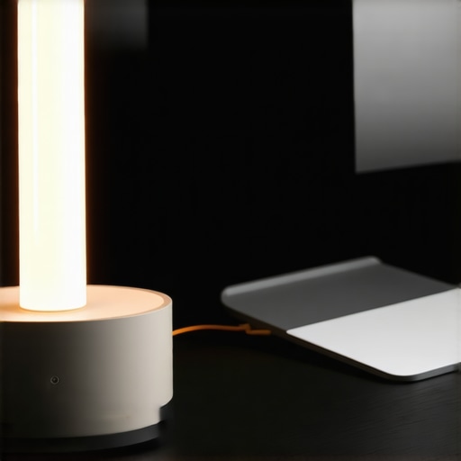 Elegant LED lamp for smart home Stylish LED smart lamp emitting colorful light in modern interior