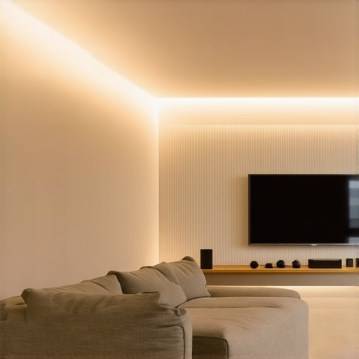 Slika minimalističkog dnevnog boravka s jednom elegantnom LED lampom koja koristi samo osnovne pametne funkcije poput prigušivanja i podešavanja temperature boje, bez suvišnih uređaja.